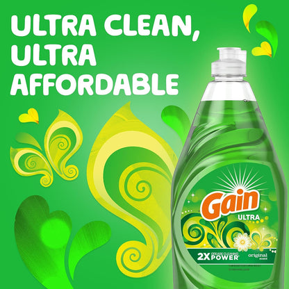 Gain Ultra Dishwashing Liquid Dish Soap - Original Scent - 38 fl oz (1124mL) × 3 Bottles