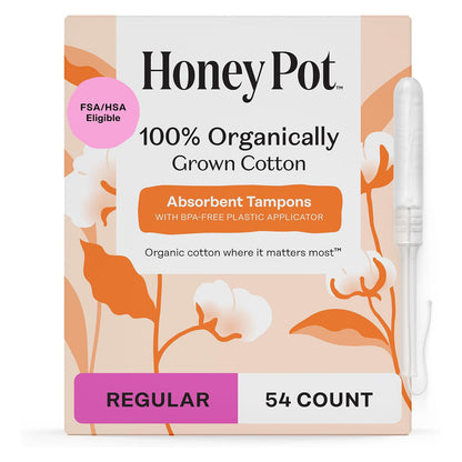 The Honey Pot Company Organic Cotton Tampons - Regular Absorbency - Unscented - 54 Count