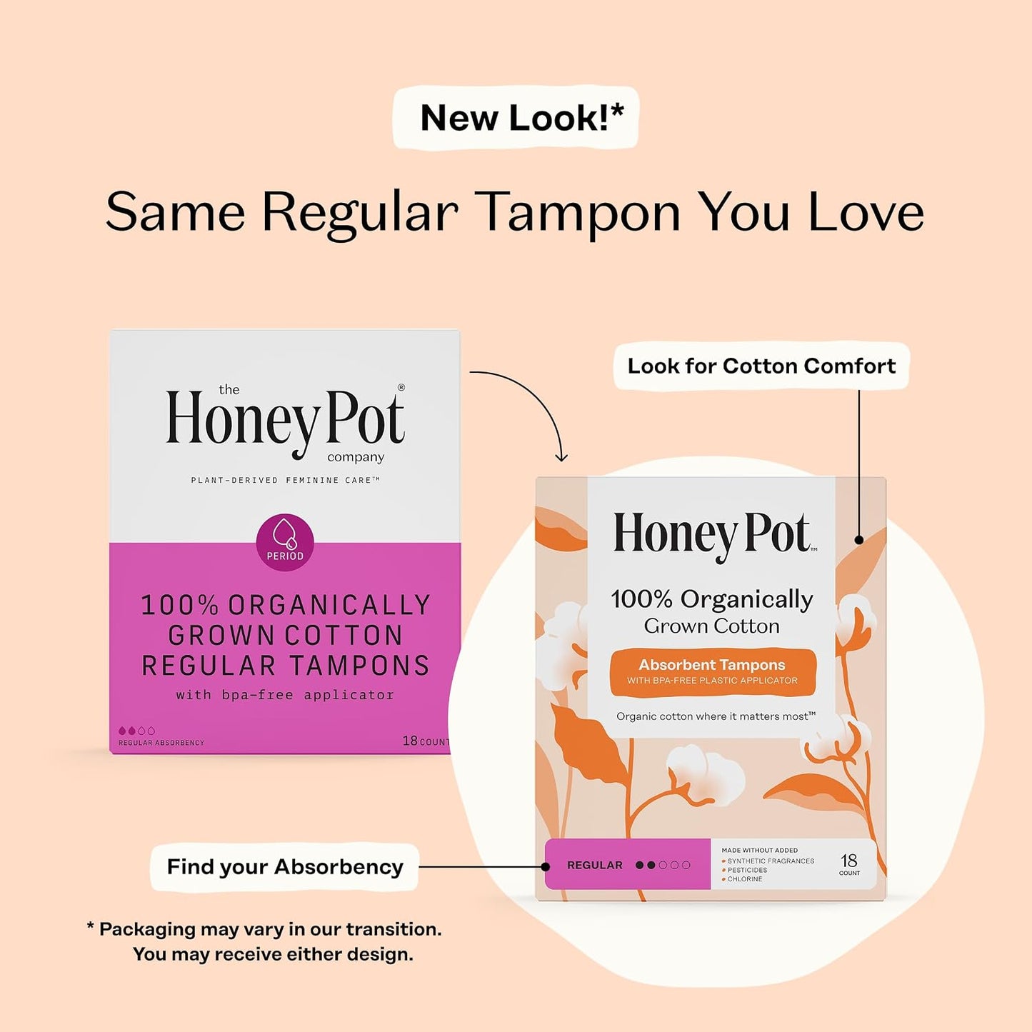 The Honey Pot Company Organic Cotton Tampons - Regular Absorbency - Unscented - 54 Count