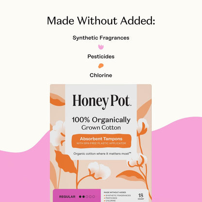 The Honey Pot Company Organic Cotton Tampons - Regular Absorbency - Unscented - 54 Count