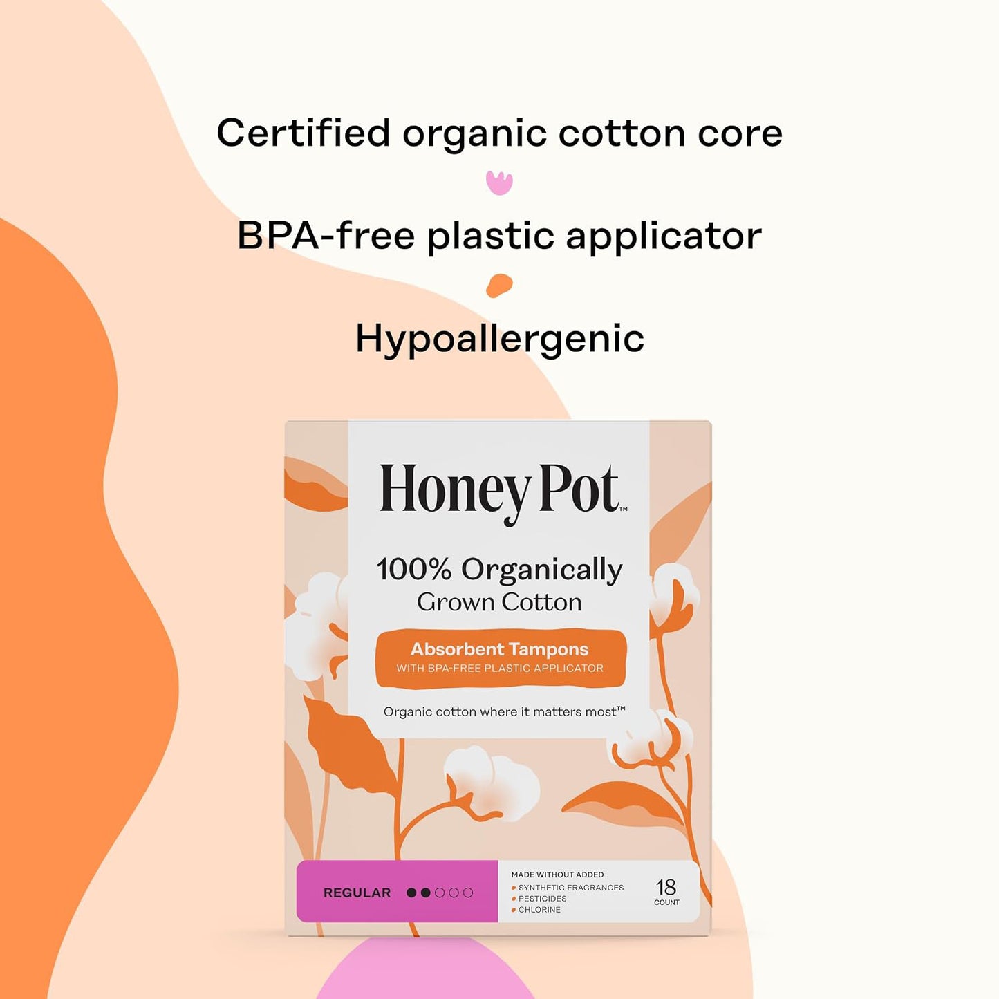 The Honey Pot Company Organic Cotton Tampons - Regular Absorbency - Unscented - 54 Count