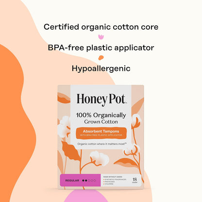 The Honey Pot Company Organic Cotton Tampons - Regular Absorbency - Unscented - 54 Count