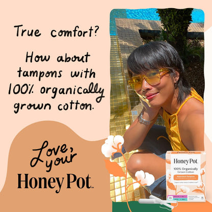 The Honey Pot Company Organic Cotton Tampons - Regular Absorbency - Unscented - 54 Count