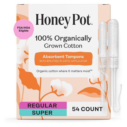 The Honey Pot Company Organic Cotton Tampons - Regular & Super - Unscented - 54 Count
