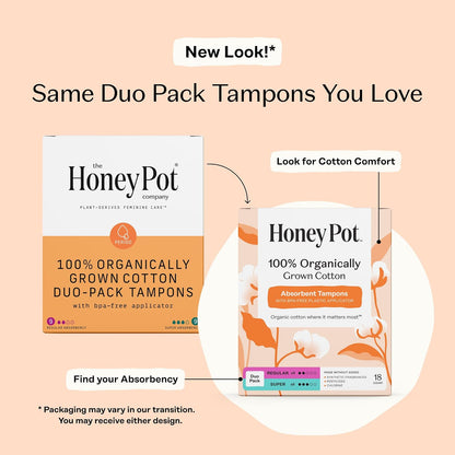 The Honey Pot Company Organic Cotton Tampons - Regular & Super - Unscented - 54 Count