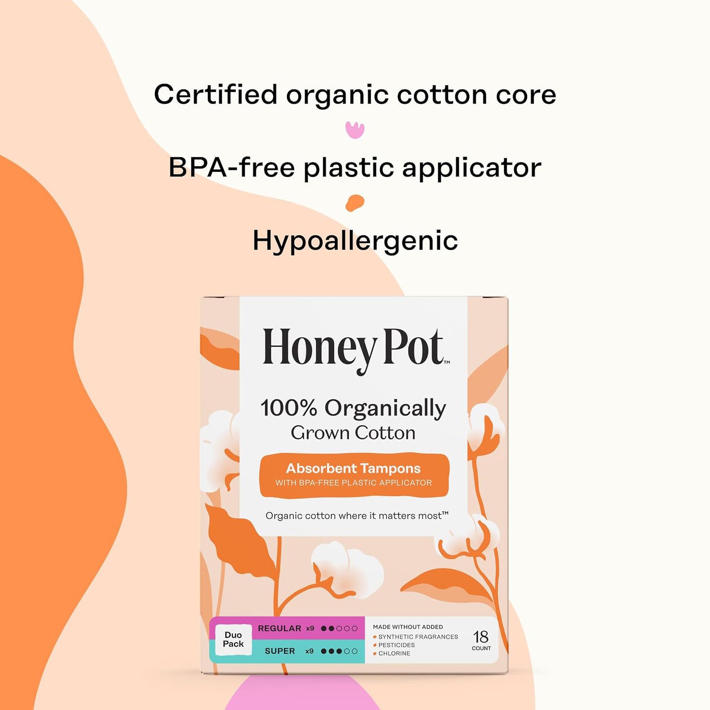 The Honey Pot Company Organic Cotton Tampons - Regular & Super - Unscented - 54 Count