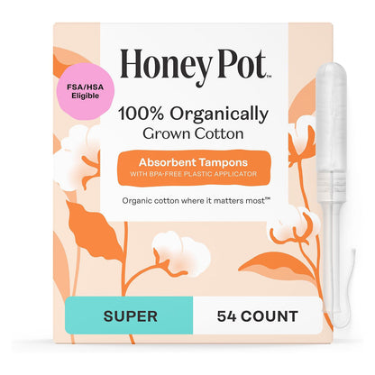 The Honey Pot Company Organic Cotton Tampons - Super Absorbency - Unscented - 54 Count