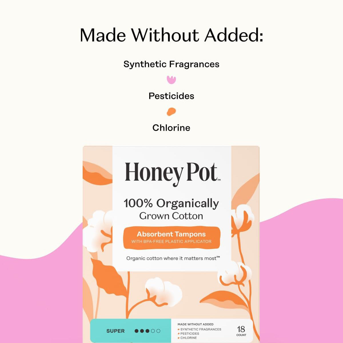 The Honey Pot Company Organic Cotton Tampons - Super Absorbency - Unscented - 54 Count
