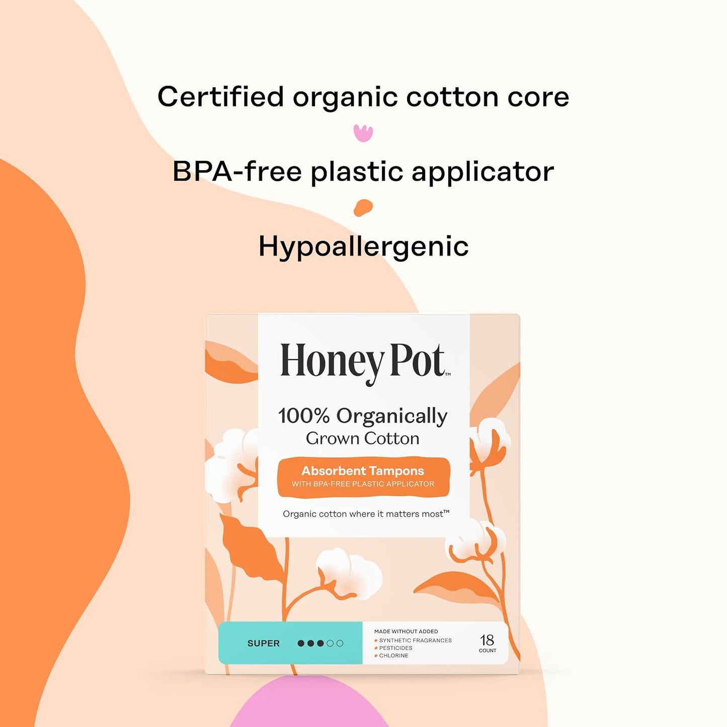 The Honey Pot Company Organic Cotton Tampons - Super Absorbency - Unscented - 54 Count