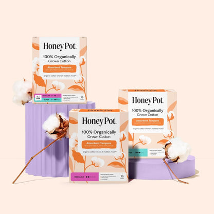 The Honey Pot Company Organic Cotton Tampons - Super Absorbency - Unscented - 54 Count