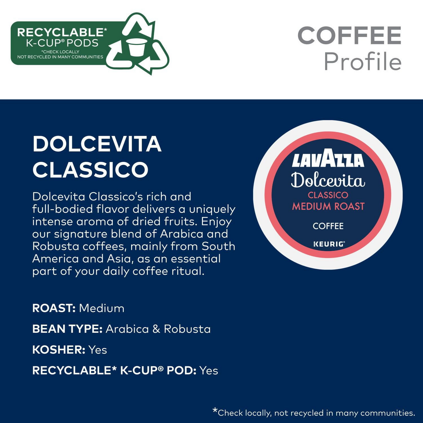 Lavazza Dolcevita Classico Medium Roast Pods (K-Cup) - 80 ct