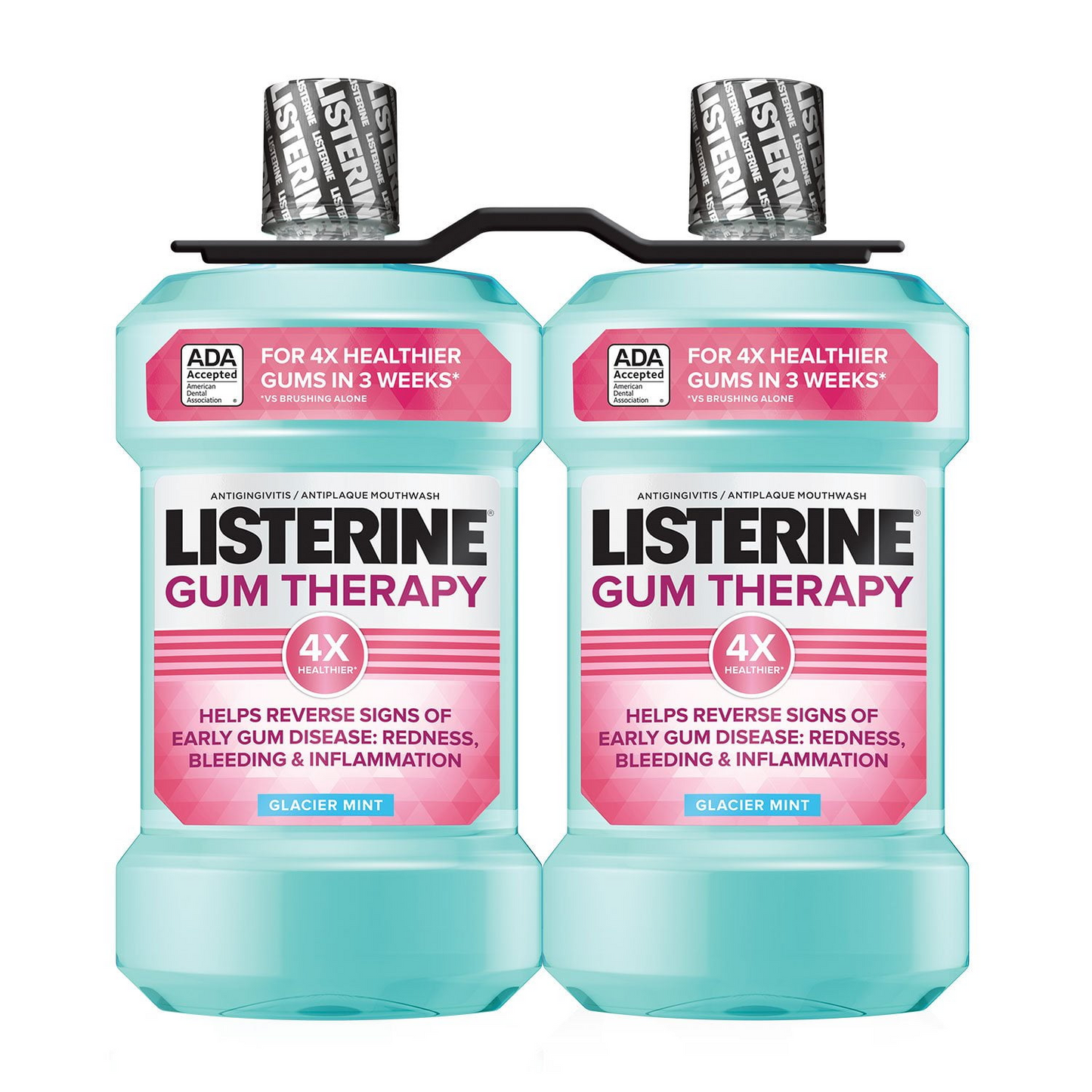 Listerine 리스테린 검 테라피 안티 지진지비티스 구강세정제 글래이셔 민트 패밀리 2팩 잇몸 질환 타겟 치료·에센셜 오일 (2 × 50.72 fl oz / 1.5L)