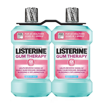 Listerine 리스테린 검 테라피 안티 지진지비티스 구강세정제 글래이셔 민트 패밀리 2팩 잇몸 질환 타겟 치료·에센셜 오일 (2 × 50.72 fl oz / 1.5L)