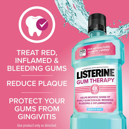 Listerine 리스테린 검 테라피 안티 지진지비티스 구강세정제 글래이셔 민트 패밀리 2팩 잇몸 질환 타겟 치료·에센셜 오일 (2 × 50.72 fl oz / 1.5L)