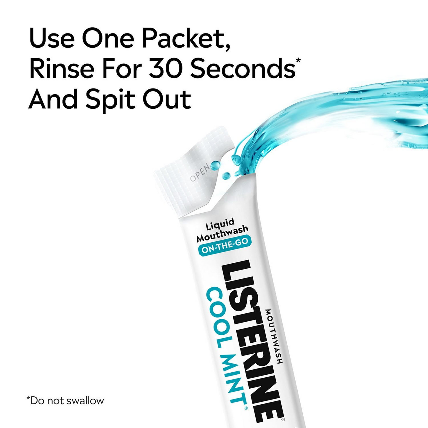 Listerine 리스테린 On-The-Go 쿨 민트 무알코올 구강세정제 사쉐 45개 단회용 패킷 (3 × 15ct) TSA 준수·CPC 항균