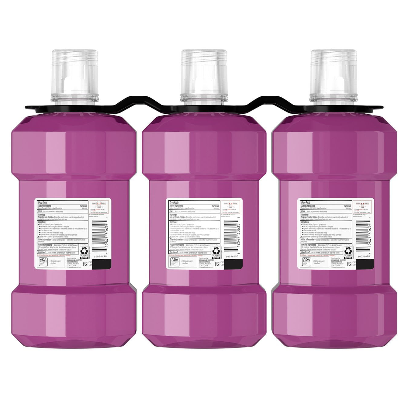 Listerine 리스테린 토탈 케어 프레시 민트 구강세정제 패밀리 3팩 6 in 1 종합 케어·불화나트륨·에센셜 오일 (3 × 33.8 fl oz)