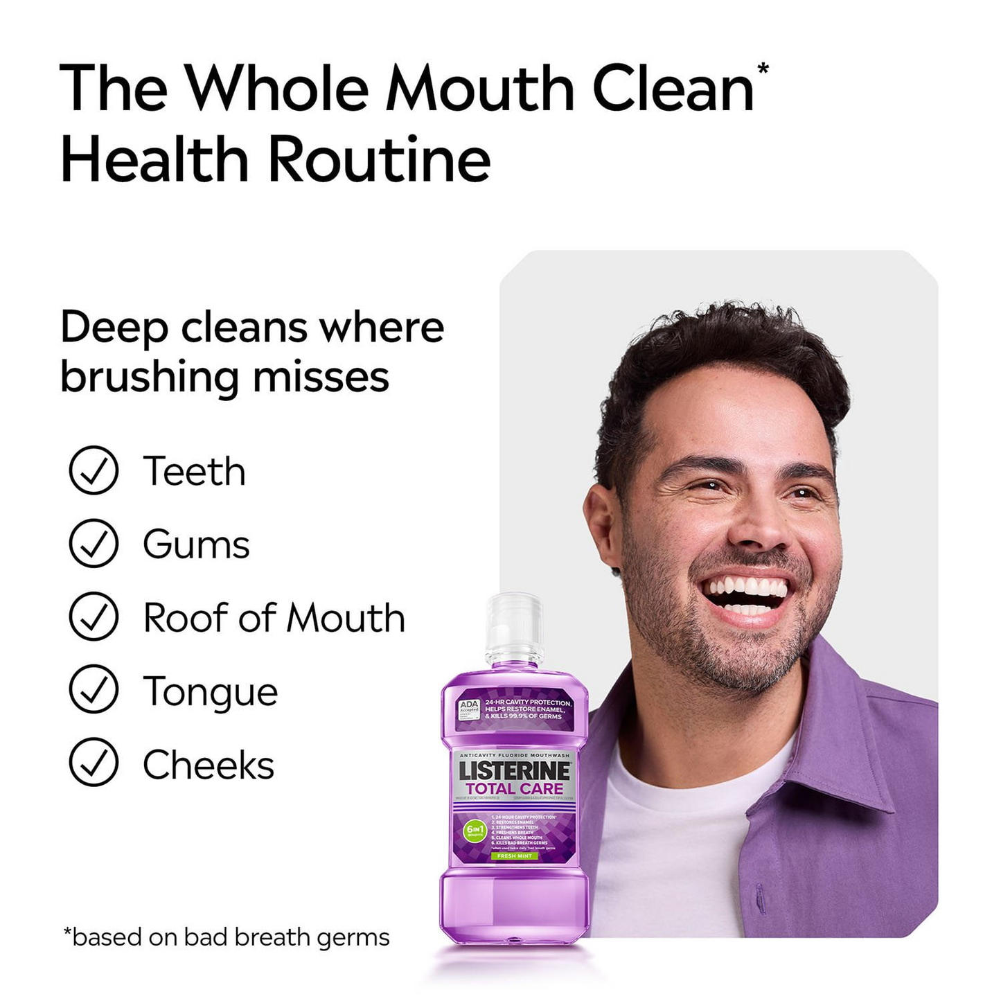 Listerine 리스테린 토탈 케어 프레시 민트 구강세정제 패밀리 3팩 6 in 1 종합 케어·불화나트륨·에센셜 오일 (3 × 33.8 fl oz)