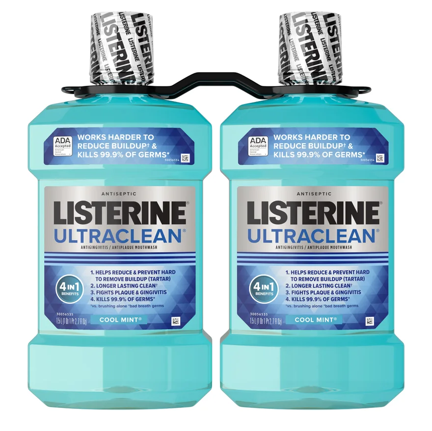 Listerine 리스테린 울트라클린 쿨민트 구강세정제 패밀리 2팩 에센셜 오일 제조 방식·앤티셉틱 오리지널보다 부드러움 (2 × 1.5L)