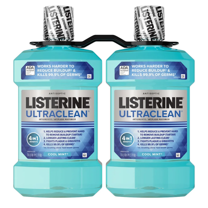 Listerine 리스테린 울트라클린 쿨민트 구강세정제 패밀리 2팩 에센셜 오일 제조 방식·앤티셉틱 오리지널보다 부드러움 (2 × 1.5L)