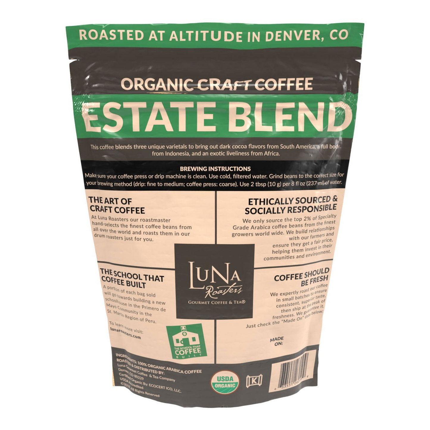 Luna Roasters Organic Estate Blend Dark Roast Whole Bean Coffee - 30 oz (850g)