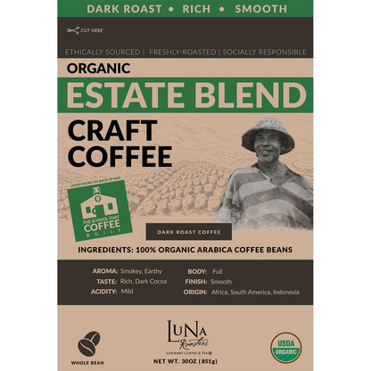 Luna Roasters Organic Estate Blend Dark Roast Whole Bean Coffee - 30 oz (850g)