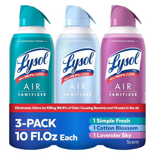 Lysol Air Sanitizer Spray with Bacterial Odor Eliminator - 10 fl oz (296mL) × 3 Cans