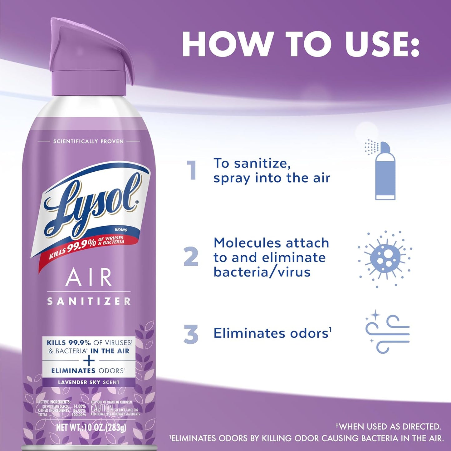 Lysol 라이졸 에어 탈취 스프레이 - 심플 프레시 - 296mL (10 fl oz) × 3캔