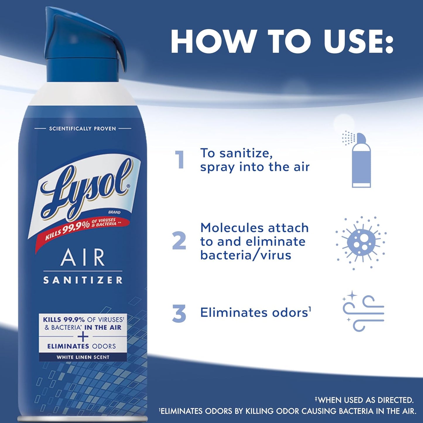Lysol 라이졸 에어 탈취 스프레이 - 화이트 린넨 - 296mL (10 fl oz) × 3캔