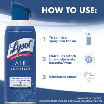 Lysol 라이졸 에어 탈취 스프레이 - 화이트 린넨 - 296mL (10 fl oz) × 3캔