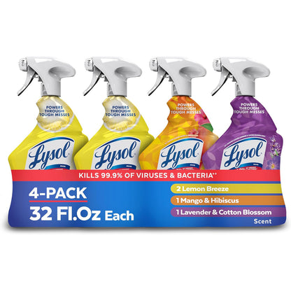 Lysol All Purpose Cleaner Spray - Lemon - 32 fl oz (946mL) × 4 Bottles