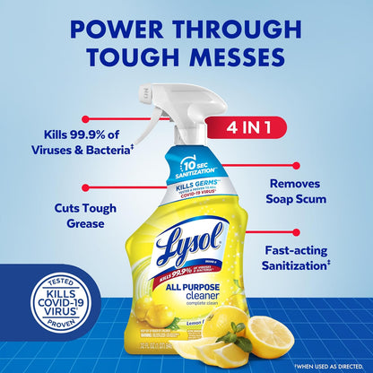 Lysol All Purpose Cleaner Spray - Lemon - 32 fl oz (946mL) × 4 Bottles