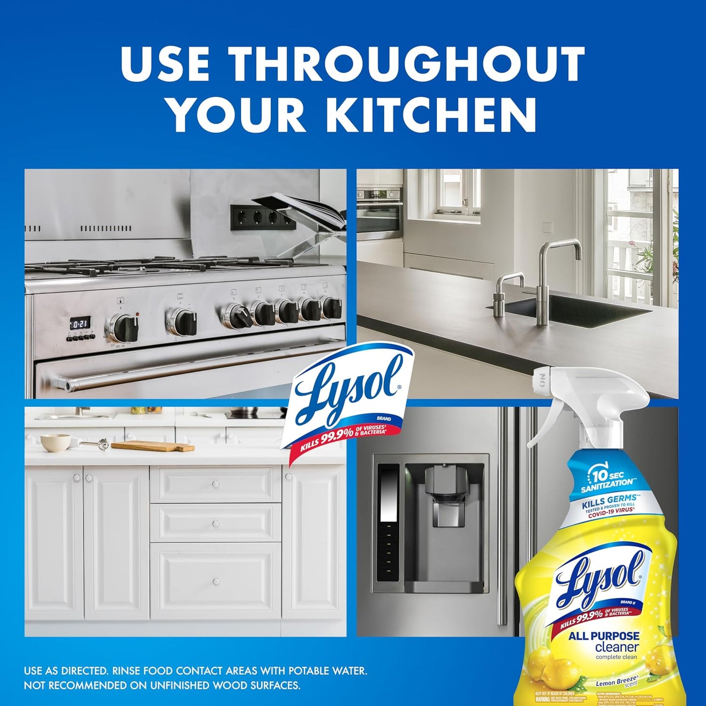 Lysol All Purpose Cleaner Spray - Lemon - 32 fl oz (946mL) × 4 Bottles