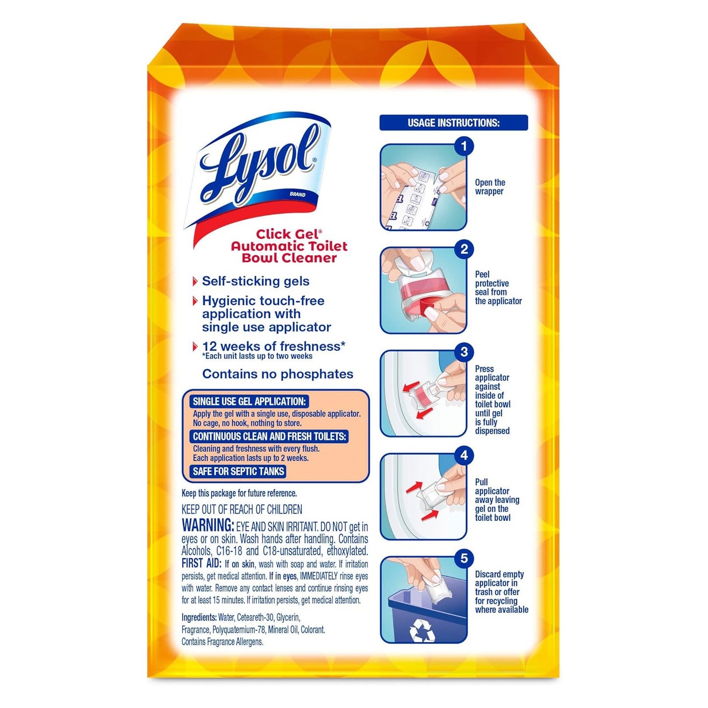 Lysol 라이졸 클릭 겔 자동 변기 세정 젤 스탬프 - 6개