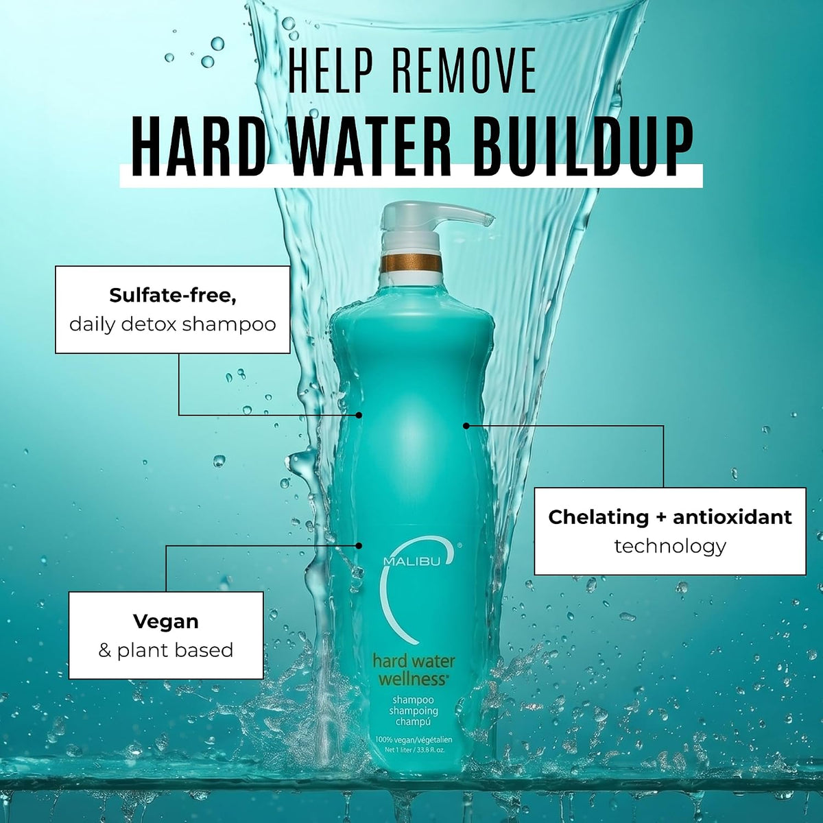 Malibu C 말리부C 하드 워터 웰니스 샴푸 - 1000mL (33.8 fl oz)