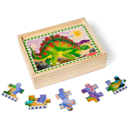 Melissa & Doug 멜리사 앤 더그 4-in-1 원목 공룡 직소 퍼즐 세트 48조각 보관함 포함 (3-6세)