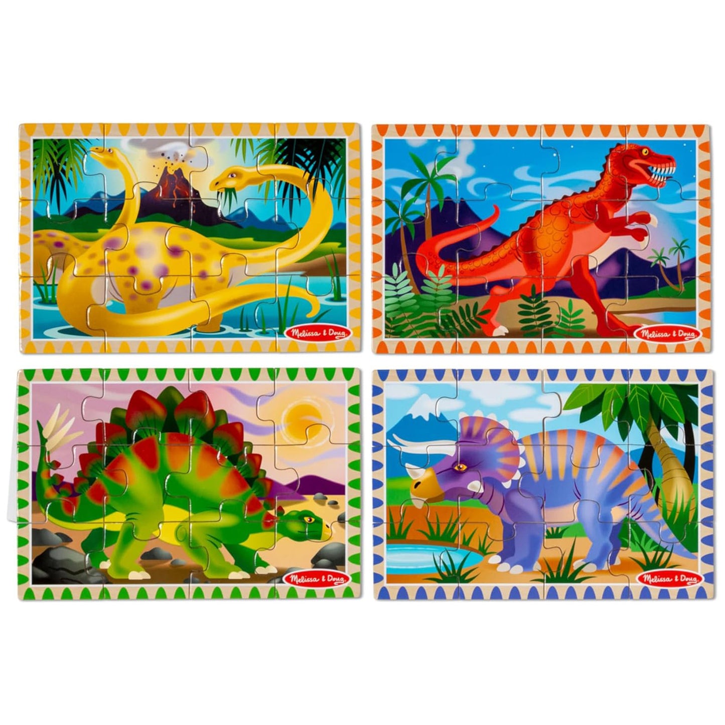 Melissa & Doug 멜리사 앤 더그 4-in-1 원목 공룡 직소 퍼즐 세트 48조각 보관함 포함 (3-6세)