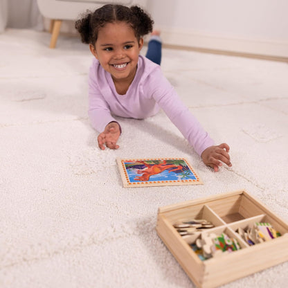 Melissa & Doug 멜리사 앤 더그 4-in-1 원목 공룡 직소 퍼즐 세트 48조각 보관함 포함 (3-6세)