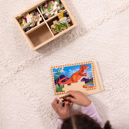 Melissa & Doug 멜리사 앤 더그 4-in-1 원목 공룡 직소 퍼즐 세트 48조각 보관함 포함 (3-6세)