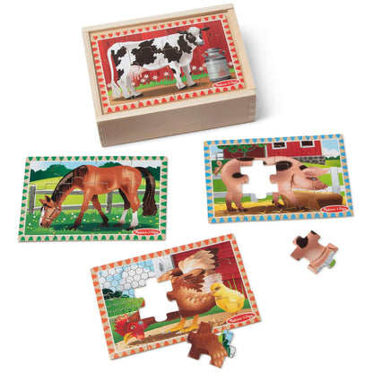 Melissa & Doug 멜리사 앤 더그 4-in-1 원목 농장 직소 퍼즐 세트 48조각 보관함 포함 (3-6세)