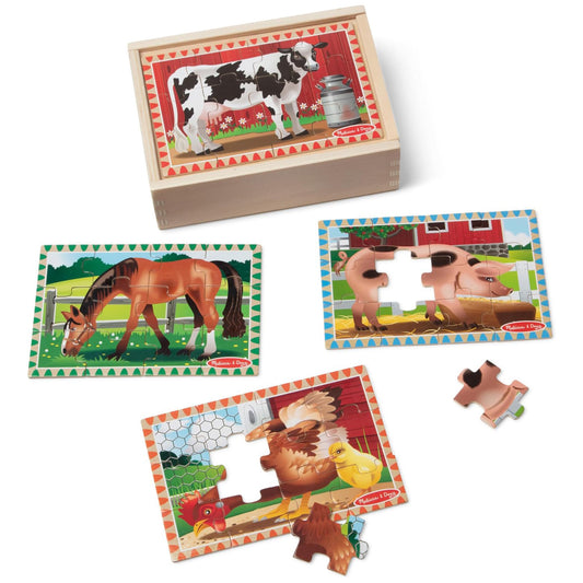Melissa & Doug 멜리사 앤 더그 4-in-1 원목 농장 직소 퍼즐 세트 48조각 보관함 포함 (3-6세)
