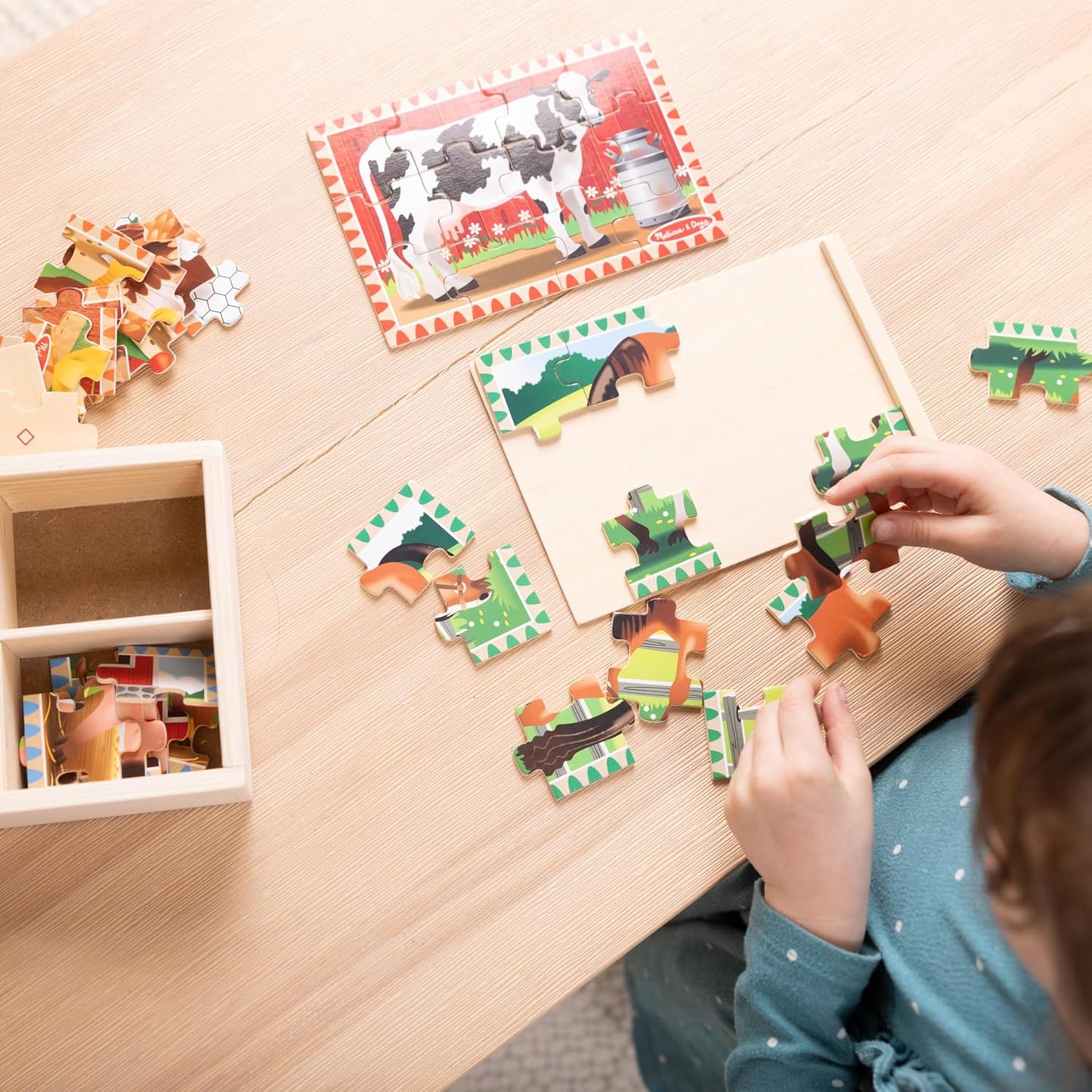 Melissa & Doug 멜리사 앤 더그 4-in-1 원목 농장 직소 퍼즐 세트 48조각 보관함 포함 (3-6세)