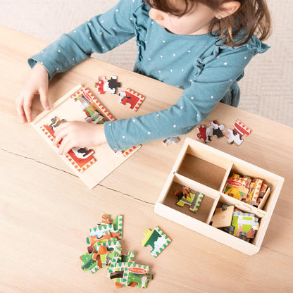 Melissa & Doug 멜리사 앤 더그 4-in-1 원목 농장 직소 퍼즐 세트 48조각 보관함 포함 (3-6세)