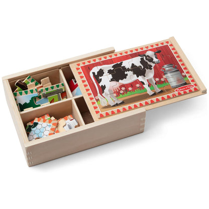Melissa & Doug 멜리사 앤 더그 4-in-1 원목 농장 직소 퍼즐 세트 48조각 보관함 포함 (3-6세)