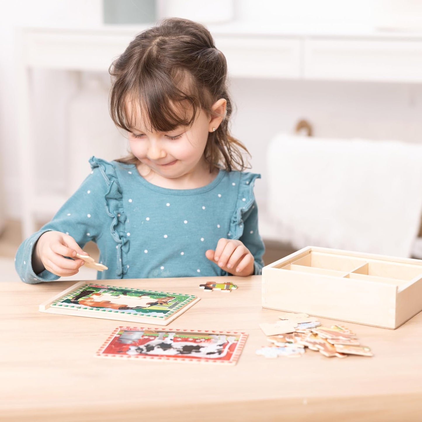 Melissa & Doug 멜리사 앤 더그 4-in-1 원목 농장 직소 퍼즐 세트 48조각 보관함 포함 (3-6세)