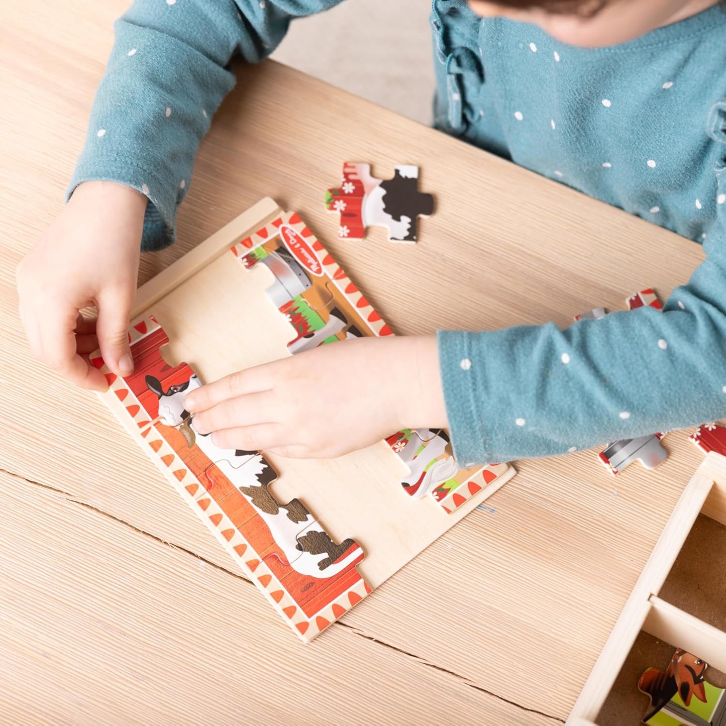 Melissa & Doug 멜리사 앤 더그 4-in-1 원목 농장 직소 퍼즐 세트 48조각 보관함 포함 (3-6세)