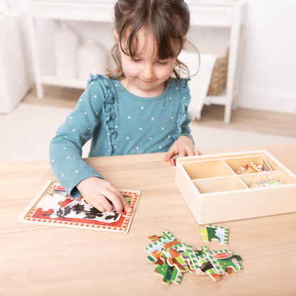 Melissa & Doug 멜리사 앤 더그 4-in-1 원목 농장 직소 퍼즐 세트 48조각 보관함 포함 (3-6세)