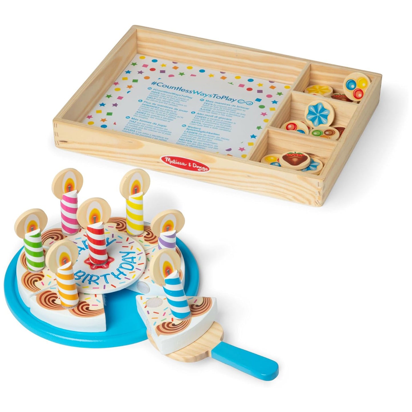 Melissa & Doug 멜리사앤더그 버스데이 파티 케이크 원목 놀이 케이크 믹스 토핑·촛불 8개 (3세 이상)