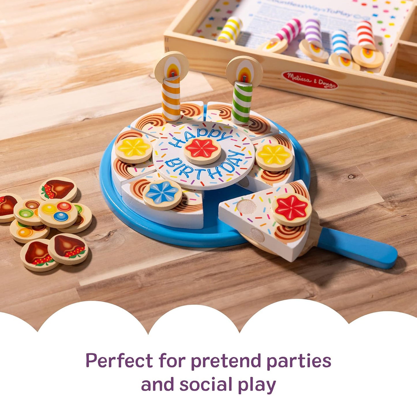 Melissa & Doug 멜리사앤더그 버스데이 파티 케이크 원목 놀이 케이크 믹스 토핑·촛불 8개 (3세 이상)