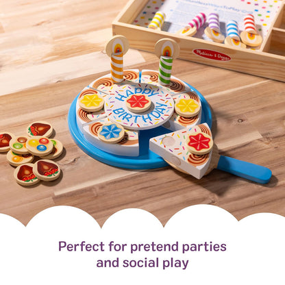 Melissa & Doug 멜리사앤더그 버스데이 파티 케이크 원목 놀이 케이크 믹스 토핑·촛불 8개 (3세 이상)