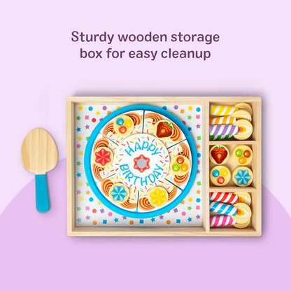 Melissa & Doug 멜리사앤더그 버스데이 파티 케이크 원목 놀이 케이크 믹스 토핑·촛불 8개 (3세 이상)